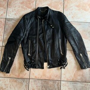 diesel black gold leather jacket cowhide size 50 made in italy.